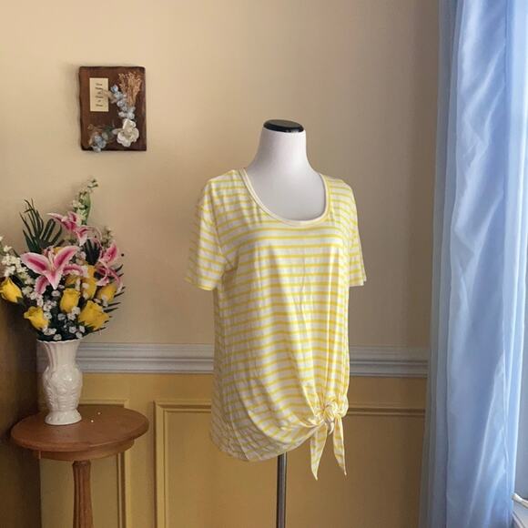 Umgee Yellow & White Striped T-shirt, Size S - Picture 1 of 8